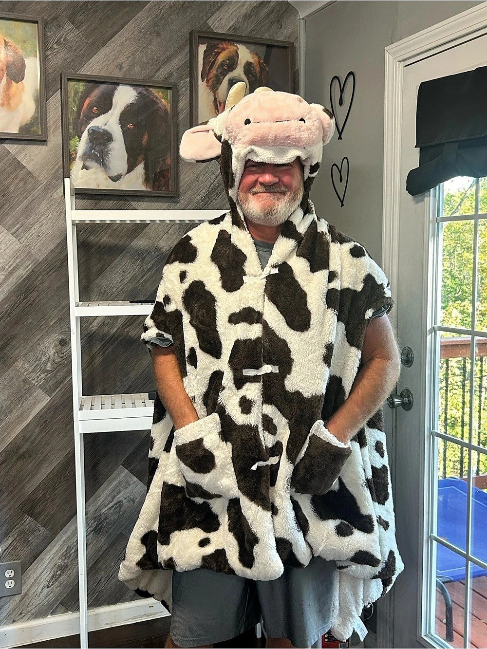 Cow Print Sherpa Wearable Blanket Poncho w/ Hood & Pockets 🐄